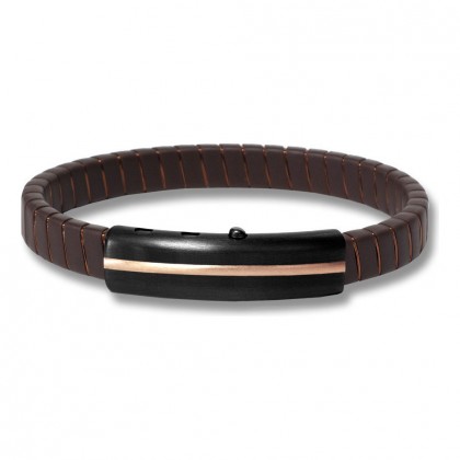 Borsari Brown Synthetic Rubber & Rose' Copper Bracelet