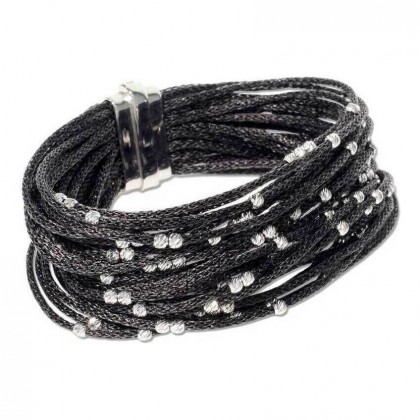 Borsari Black Colour Multistrand Bracelet With 925 Silver Beads