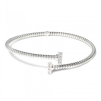 Bangle in white rhodium-plated silver with crystals briside01m