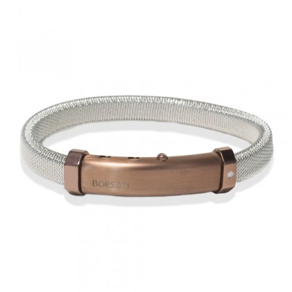 Borsari natural stainless steel bangle/diamond