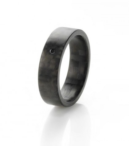 C6 Black Elemental Small 6mm 0.01CT Black Diamond Carbon Fiber Ring Size 8.5
