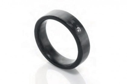 C6 Elemental Small 4mm 0.03CT Diamond Carbon Fiber Ring Size 6