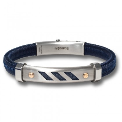 Borsari blue polyester, stainless steel clasp with rose gold screws