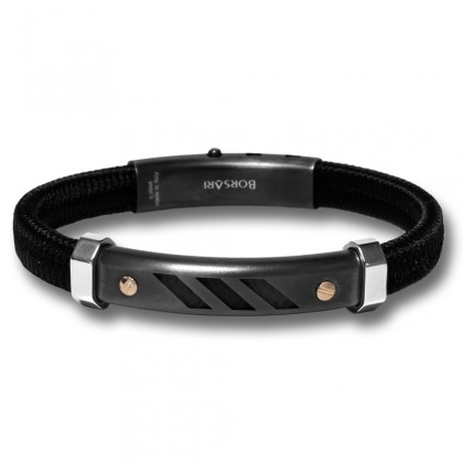 Borsari black polyester, stainless steel clasp with rose gold screws