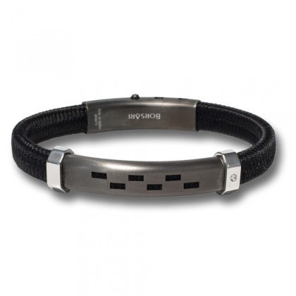 Borsari black polyester, stainless steel clasp with diamond