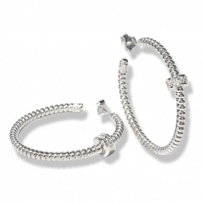 Borsari Hoops In White Rhodium Plated Silver With Crystals