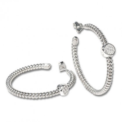 Borsari Hoops In White Rhodium Plated Silver With Crystals