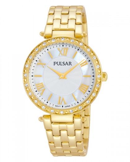 Pulsar Quartz Mother-of-Pearl Dial Crystals Gold Tone Women's Watch