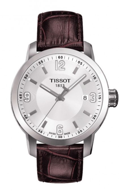 Tissot PRC 200 Men's Quartz White Dial Watch with Brown Leather Strap T0554101601701