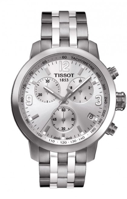 Tissot PRC 200 Men's Quartz Chrono Silver Dial Watch with Stainless Steel Bracelet T0554171103700