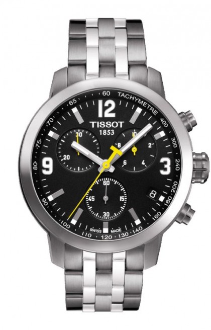 Tissot PRC 200 Men's Quartz Chrono Black Dial Watch with Stainless Steel Bracelet T0554171105700