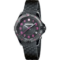 Wenger Squadron Lady Black Dial Black Silicone Rubber Strap 0121.105