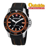 Wenger Men's Sea Force Black & Orange Dial Black Silicone Strap 0641.102