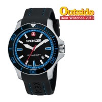 Wenger Men's Sea Force Black & Blue Dial Black Silicone Strap 0641.104