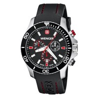 Wenger Sea Force Chrono Black & Red Dial Black Silicone Strap 0643.102