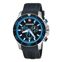 Wenger Sea Force Chrono Black & Blue Dial Black Silicone Strap 0643.103