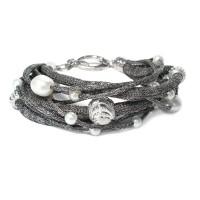 Ash colour bracelet with sparkling silver beads and pearls brag0803a