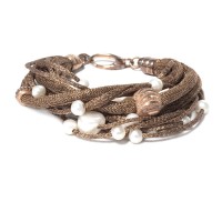 Bronze colour bracelet with sparkling silver beads and pearls brag0808a