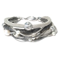 Ice&Ash colour bracelet with sparkling silver beads and pearls brag0809a