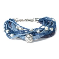Blue shades colour bracelet with sparkling silver beads and pearls brag0814a