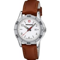 Wenger Platoon White Dial Brown Leater Strap 0921.101