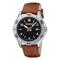 Wenger Platoon Black Dial Brown Leater Strap 0941.103