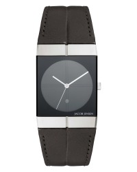 Jacob Jensen Icon Stainless Steel Black Dial Leather Band Men's Watch 230