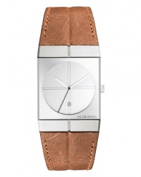 Jacob Jensen Icon Stainless Steel Brown Leather Band Men's Watch 233