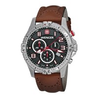 Wenger Squadron Chrono Black Dial Brown Leater Strap 77051