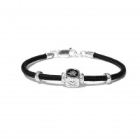 BLACK CORD BRACELET/925 SILVER ELEMENT/ENAMEL BR-OCE12C1GR