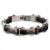 Inox Men's Stainless Steel IP Black IP Cappuccino Link Bracelet