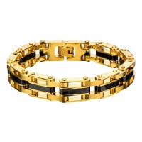 Inox Men's Gold IP with Middle Black IP Link Bracelet