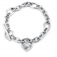 Inox Women's Stainless Steel Heart Charmed Toggle Bracelet
