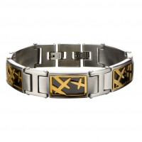 Inox Steel & IP Black With IP Gold Thorn Design Link Bracelet