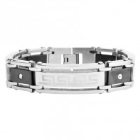 Inox Men's Stainless Steel IP Black Bracelet With Greek Key Pattern