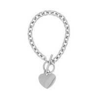 Inox Women's Stainless Steel Heart Charm Bracelet With Toggle Latch