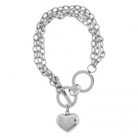 Inox Women's Bracelet Multiple Chains With One Heart