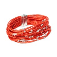 Red colour multistrand bracelet with 925 silver beads br-venere12c