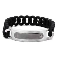 Inox Men's Black Silicone & Gun Metal Finish Bracelet