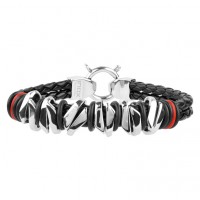 Inox Men's Leather Barcelet Polish Finished & Red Silicone O-Ring