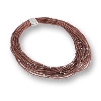Brown colour multistrand necklace with 925 silver beads cl-venere03c