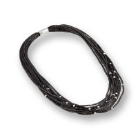 Black colour multistrand necklace with 925 silver beads cl-venere04d