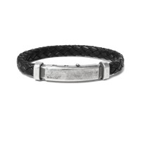 Black leather bracelet, burnish silver clasp br-ercole10