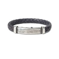 Titanium leather bracelet, burnish silver clasp br-ercole11