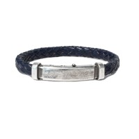 Navy blue leather bracelet, burnish silver clasp br-ercole13