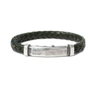 Army green leather bracelet, burnish silver clasp br-ercole14