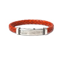 Orange leather bracelet, burnish silver clasp br-ercole15