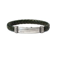 Army green leather bracelet, burnish silver clasp br-ercole20