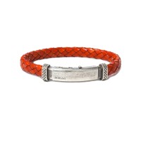 Orange leather bracelet, burnish silver clasp br-ercole21