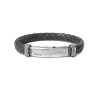 Titanium leather bracelet, burnish silver clasp br-ercole17